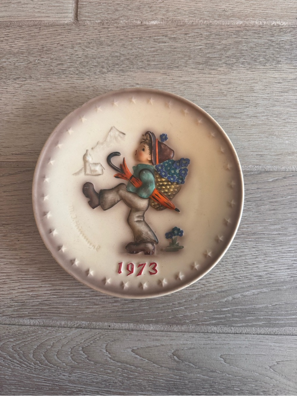 Goebel Boy with Flowers Decorative Wall Plate in Cream, Blue and Red